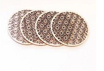 Laser-Cut Geometric Coasters Set with Holder