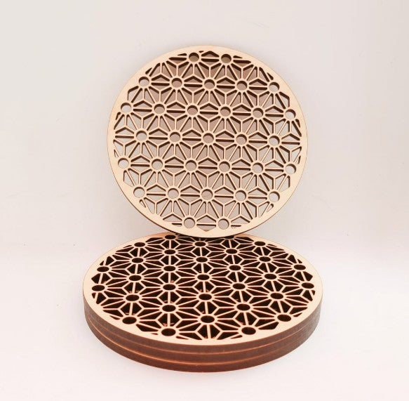 Laser-Cut Geometric Coasters Set with Holder
