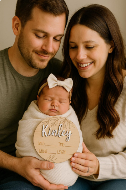 Unisex Baby Birth Announcement with Eucalyptus Branches