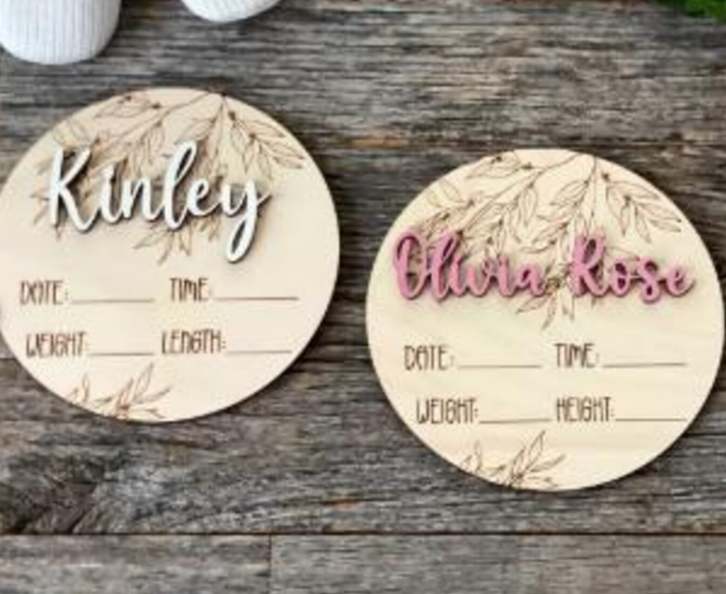 Unisex Baby Birth Announcement with Eucalyptus Branches